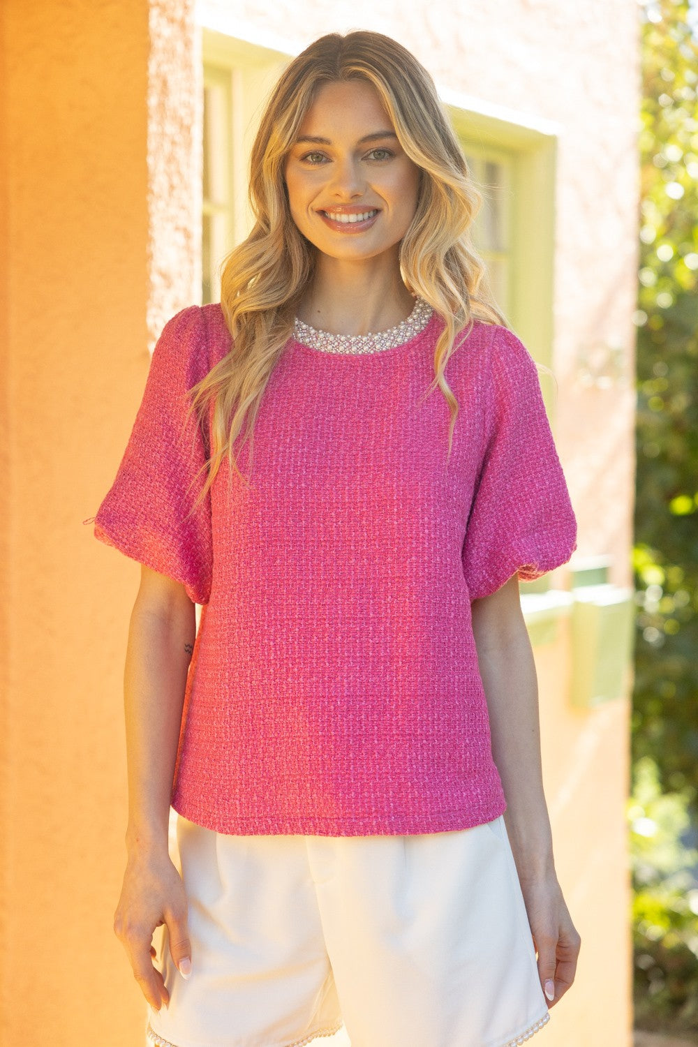 Apparel- VOY Pearl Trim Tweed Top