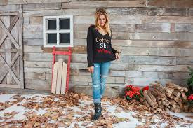 Apparel- Wooden Ships Coffee Ski Wine V Neck Sweater