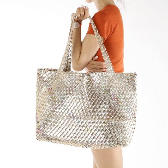 Bags- Peach Bag Large Weave Tote Bag