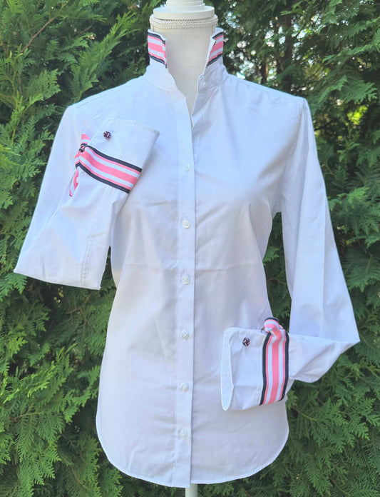 Apparel- Pearly Vines Audrey Ribbon FC- White with Navy,Pink and White Stripe Ribbon