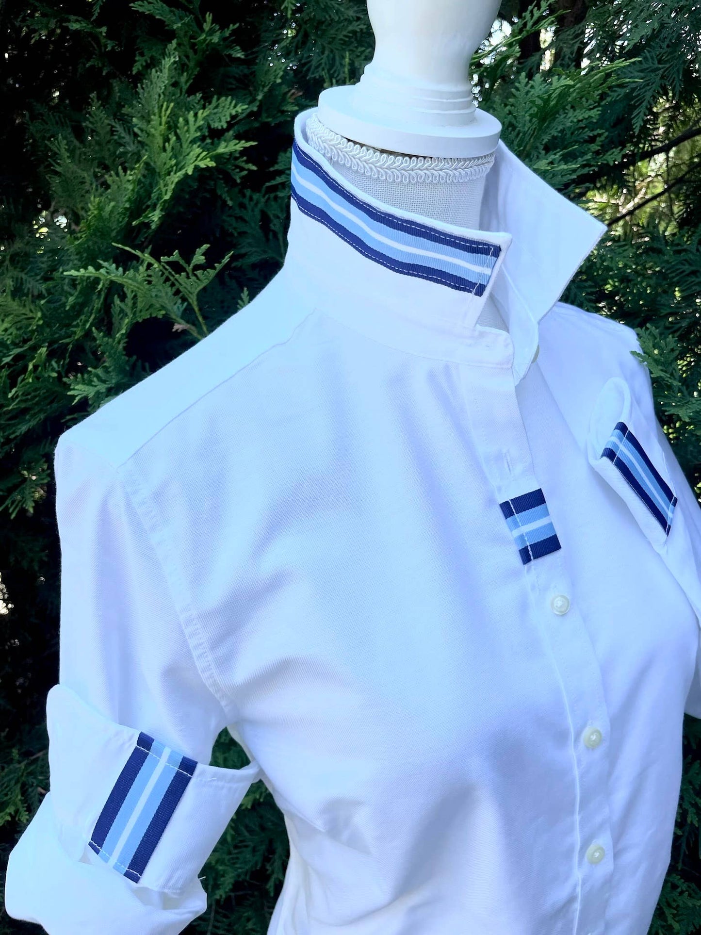 Apparel- Pearly Vine Casie 2 White Oxford w Blue & Light Blue Stripe Ribbon