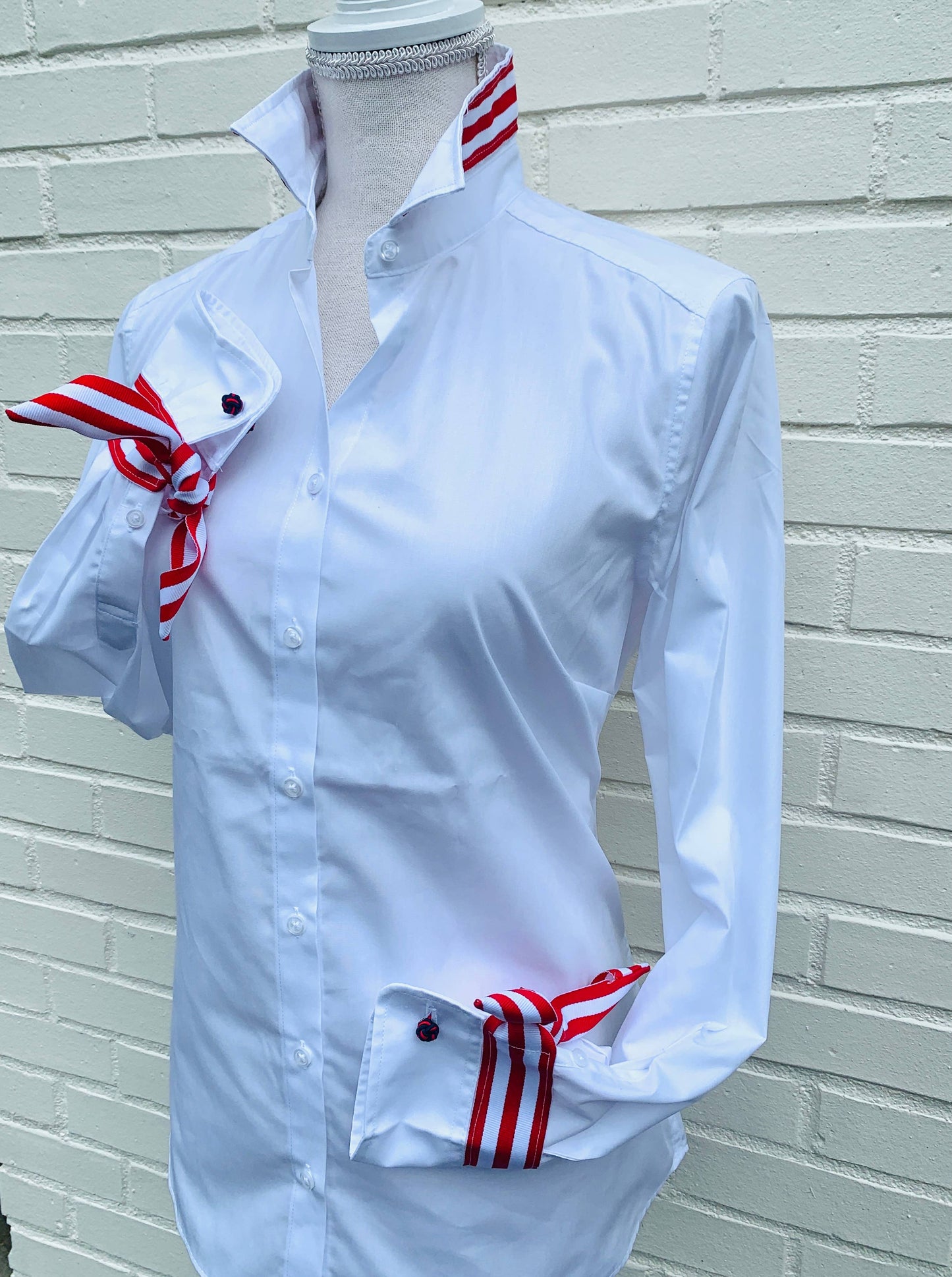 Apparel- Pearly Vine Audrey Ribbon FC - White w Red & White Stripe Ribbon