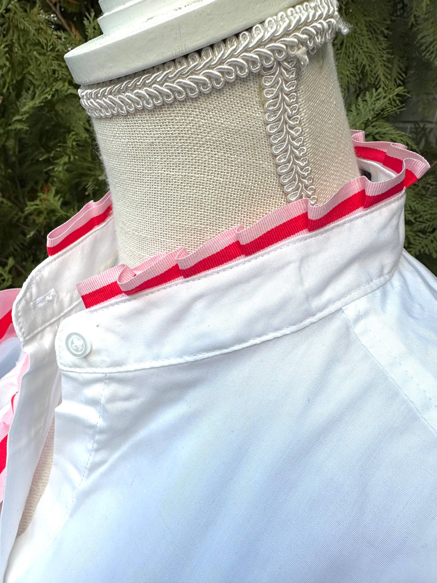 Apparel- Pearly Vine Dionne Ruffle Ribbon Trim Shirt White w Pink & Red Ribbon