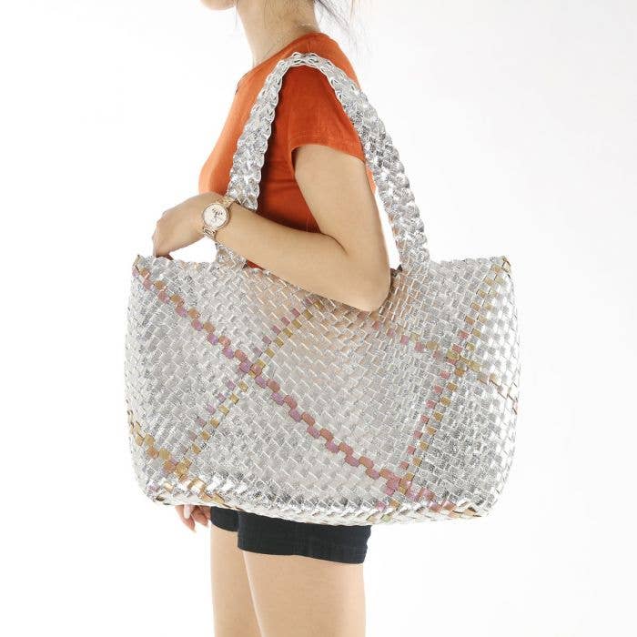 Bags- Peach Bag Large Weave Tote Bag