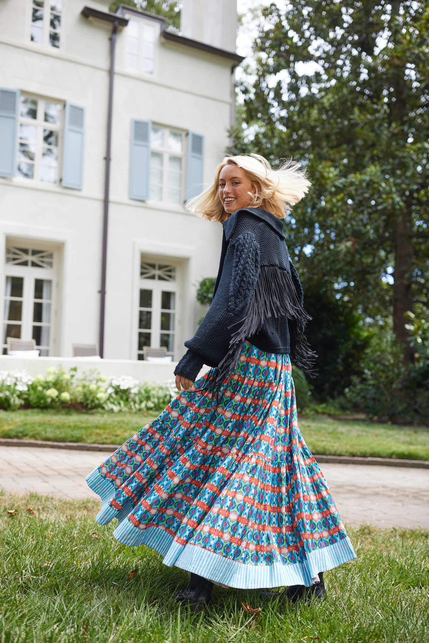 Apparel- Brooks Avenue Triple Tiered Maxi Skirt - Blue Lotus