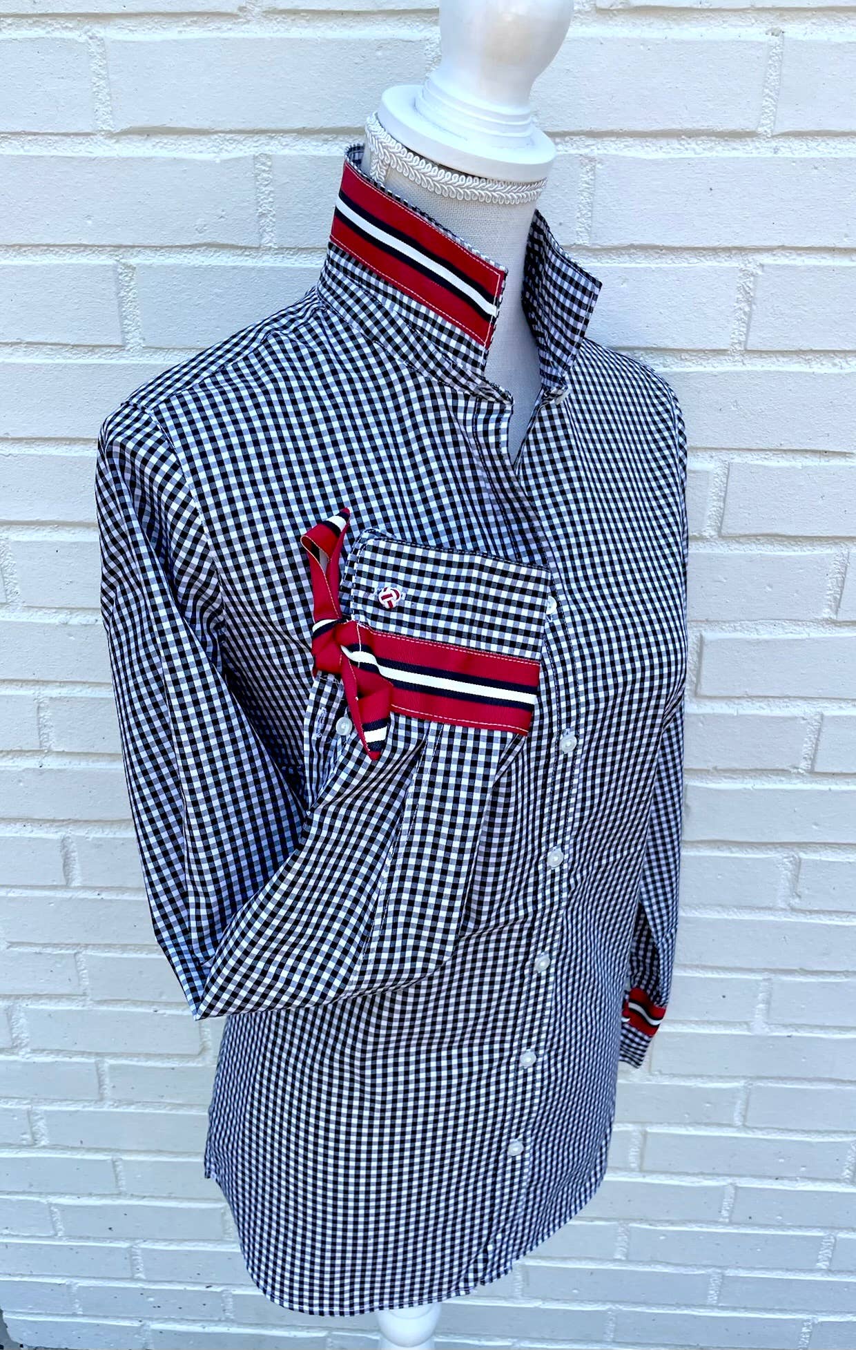 Apparel- Pearly Vine Audrey Ribbon FC Black Gingham w Black, Red & White Stripe