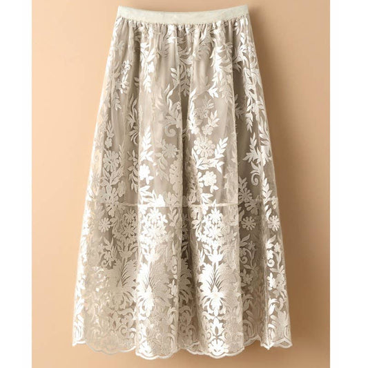 Apparel- Peach Bohemian Lace Maxi Bloom Skirt