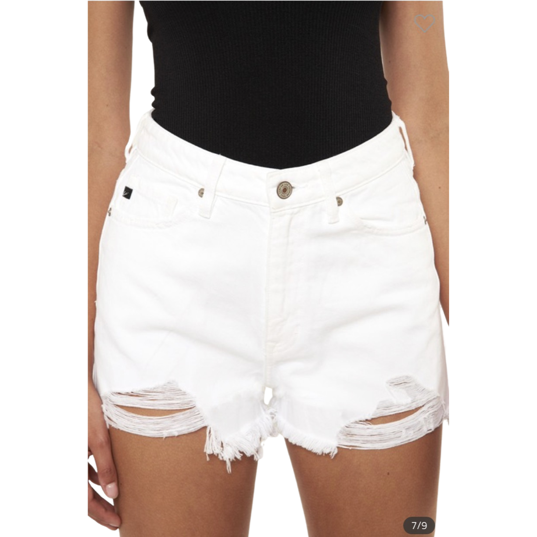 Apparel- Kan Can High Waist Mom White Denim Shorts