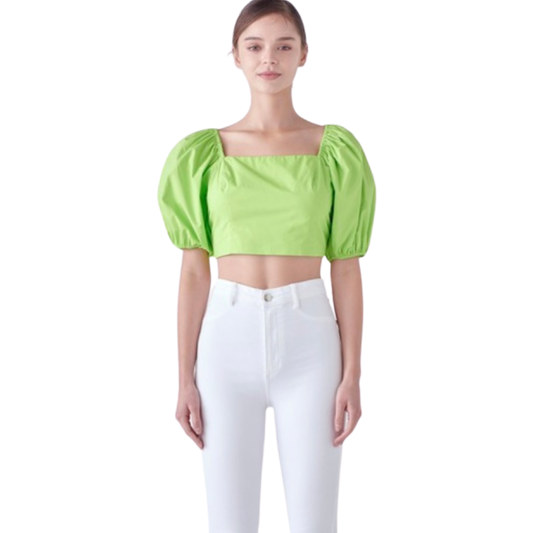 Apparel- English Factory Puffed Sleeve Top With Back Bow