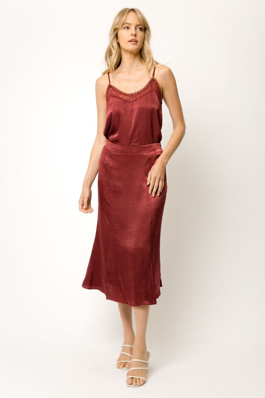 Apparel- Mystree Satin Skirt Wine