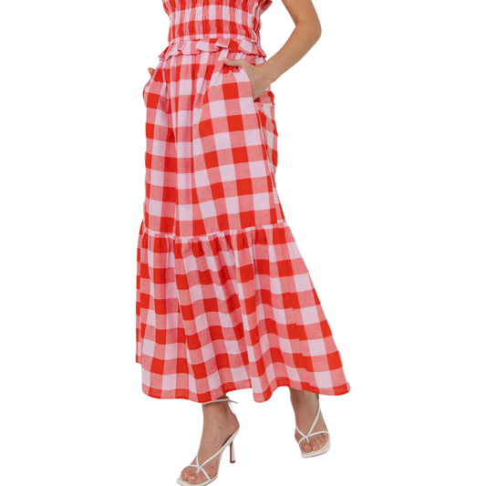 Apparel- English Factory Gingham Midi Skirt