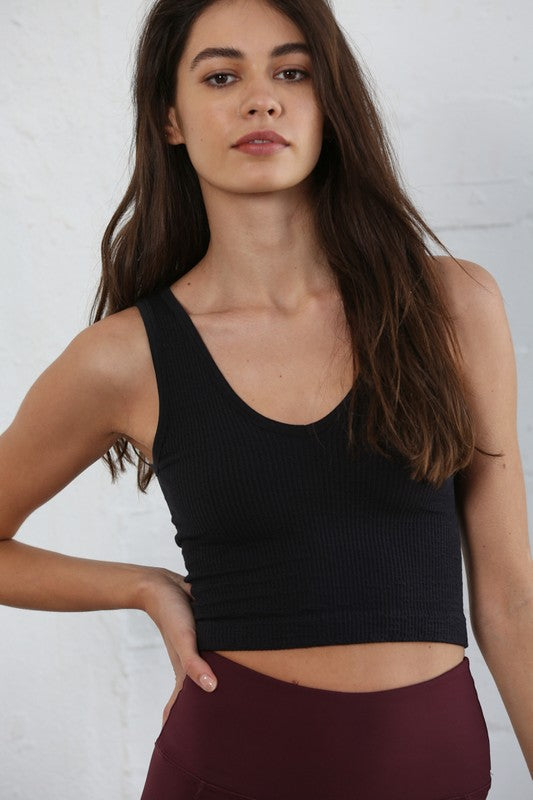 Apparel- By Together Ribbed Cropped Bra Tank