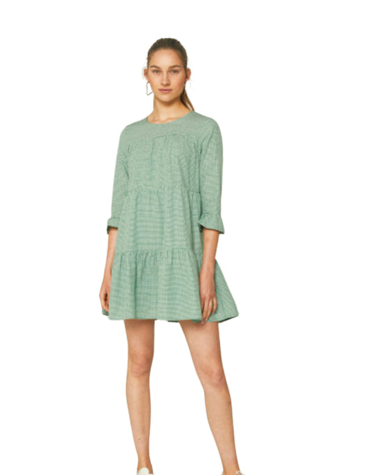 Apparel- Compania Fantastica Green Gingham Mini A Line Dress