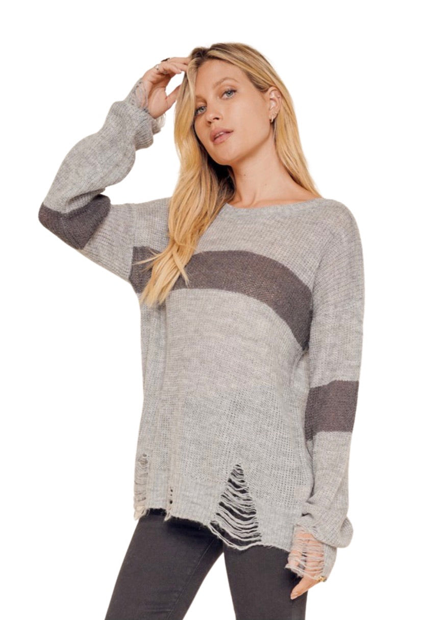 Distressed color block outlet sweater