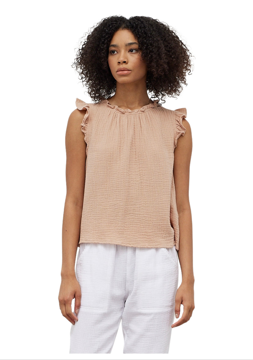 Apparel- Grade and Gather Double Gauze Ruffle Blouse