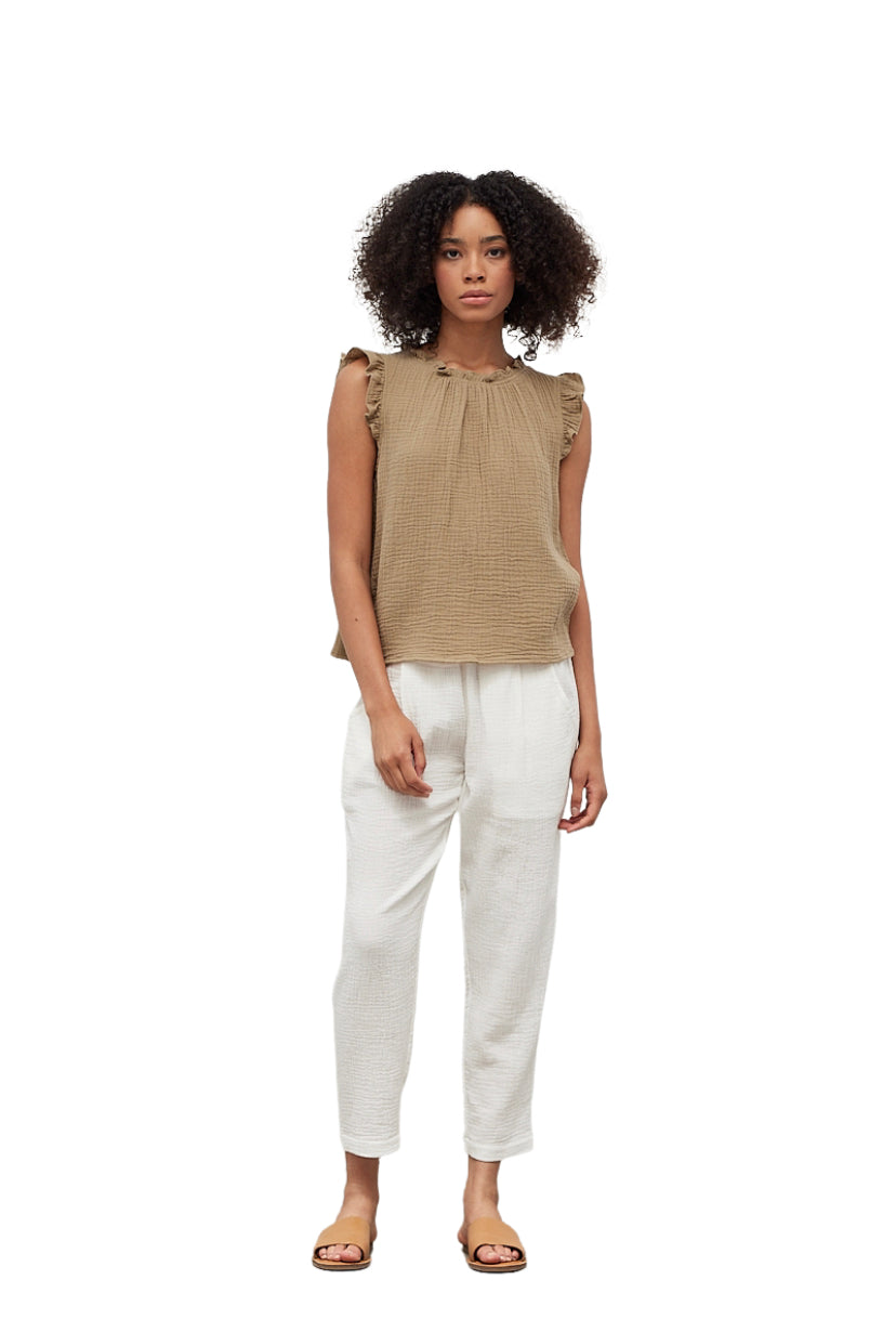 Apparel- Grade and Gather Double Gauze Ruffle Blouse