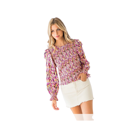 Apparel- THML Smocked Print Blouse