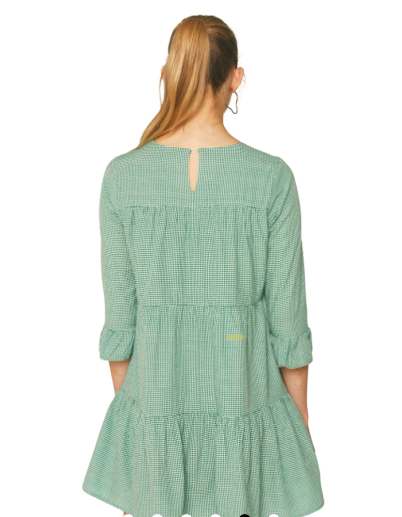 Apparel- Compania Fantastica Green Gingham Mini A Line Dress