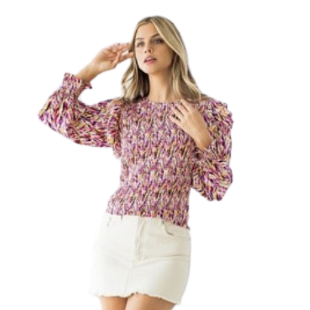 Apparel- THML Smocked Print Blouse