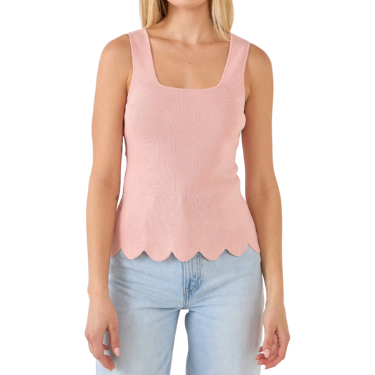 Apparel- English Factory Square Neckline Scallop Edge Knit Tank Top