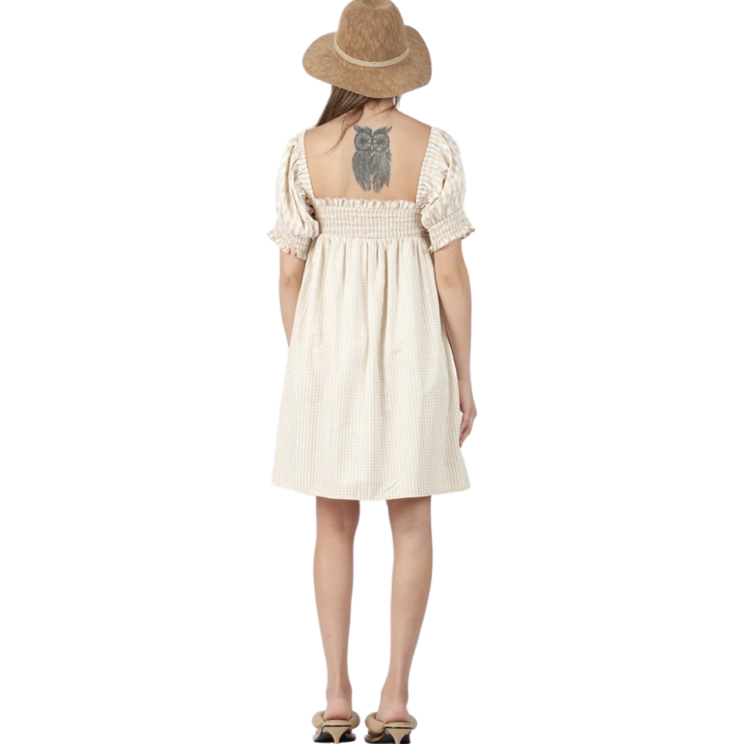 Apparel- Lucca Gracie Dress in Beige Gingham