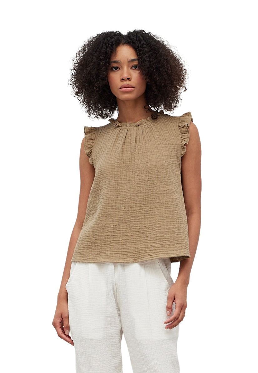 Apparel- Grade and Gather Double Gauze Ruffle Blouse