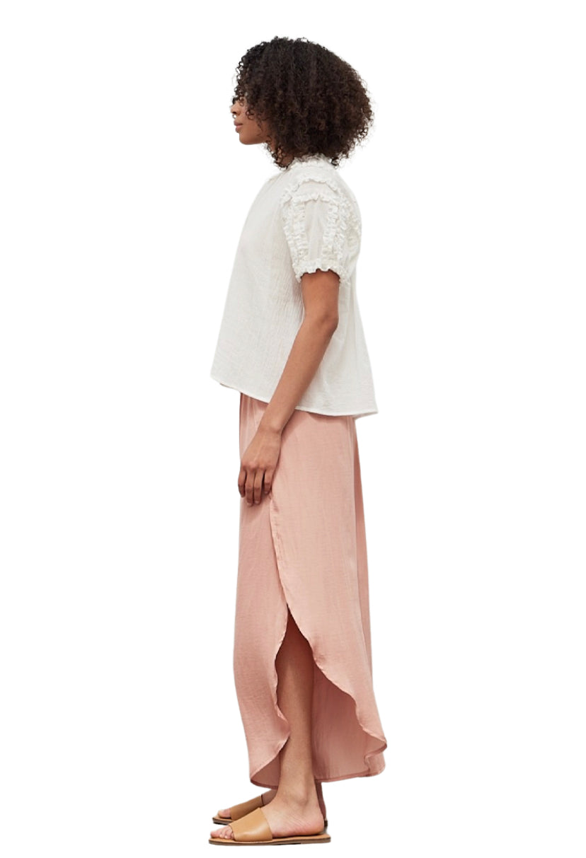 Apparel- Grade and Gather Mini Ruffle Bubble Sleeve Blouse Off White