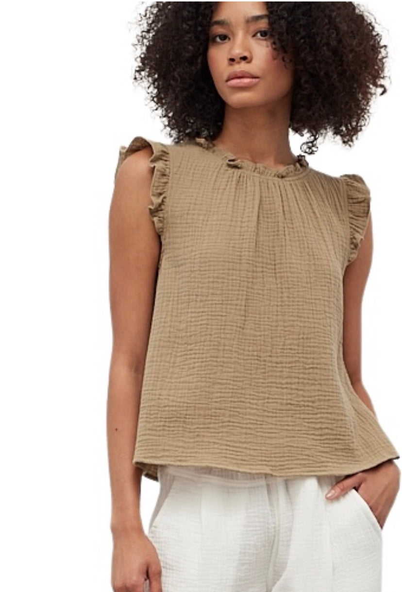 Apparel- Grade and Gather Double Gauze Ruffle Blouse