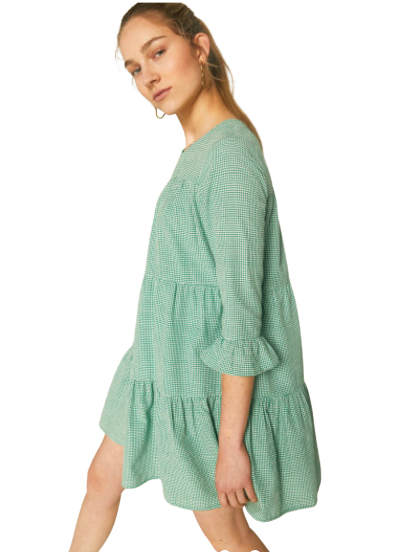 Apparel- Compania Fantastica Green Gingham Mini A Line Dress