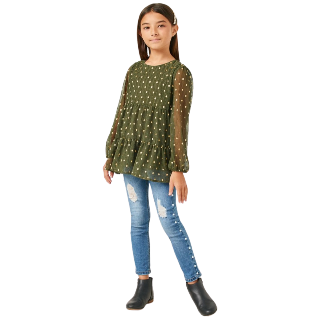 Girls- Hayden Girls Metallic Tiered Dot Tunic