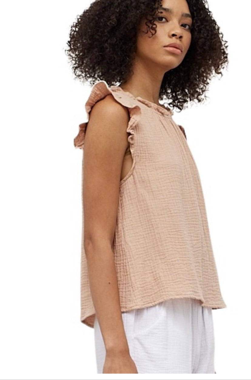 Apparel- Grade and Gather Double Gauze Ruffle Blouse