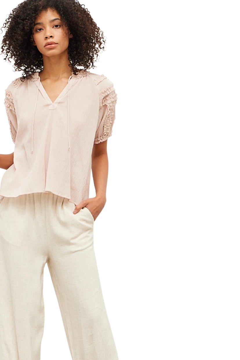 Apparel- Grade and Gather Mini Ruffle Bubble Sleeve Blouse