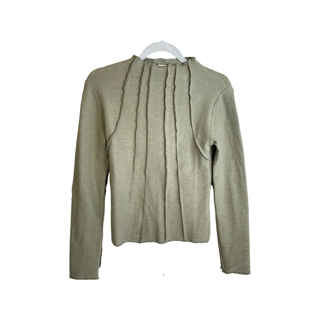 Apparel- Hem and Thread Pleated Mock Neck Long Sleeve Top