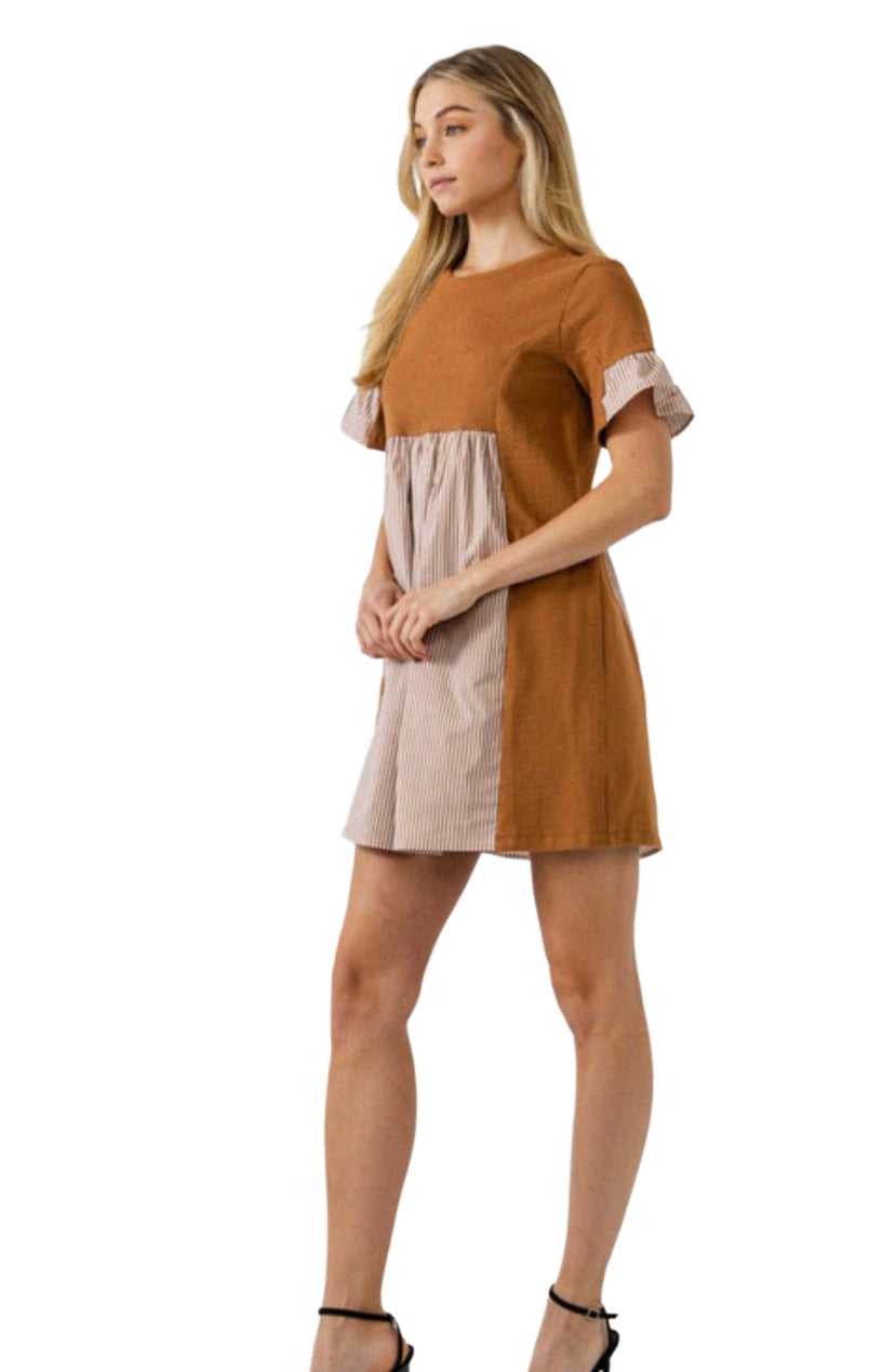 Apparel- English Factory Knit Striped Woven Mini Dress Burnt Orange