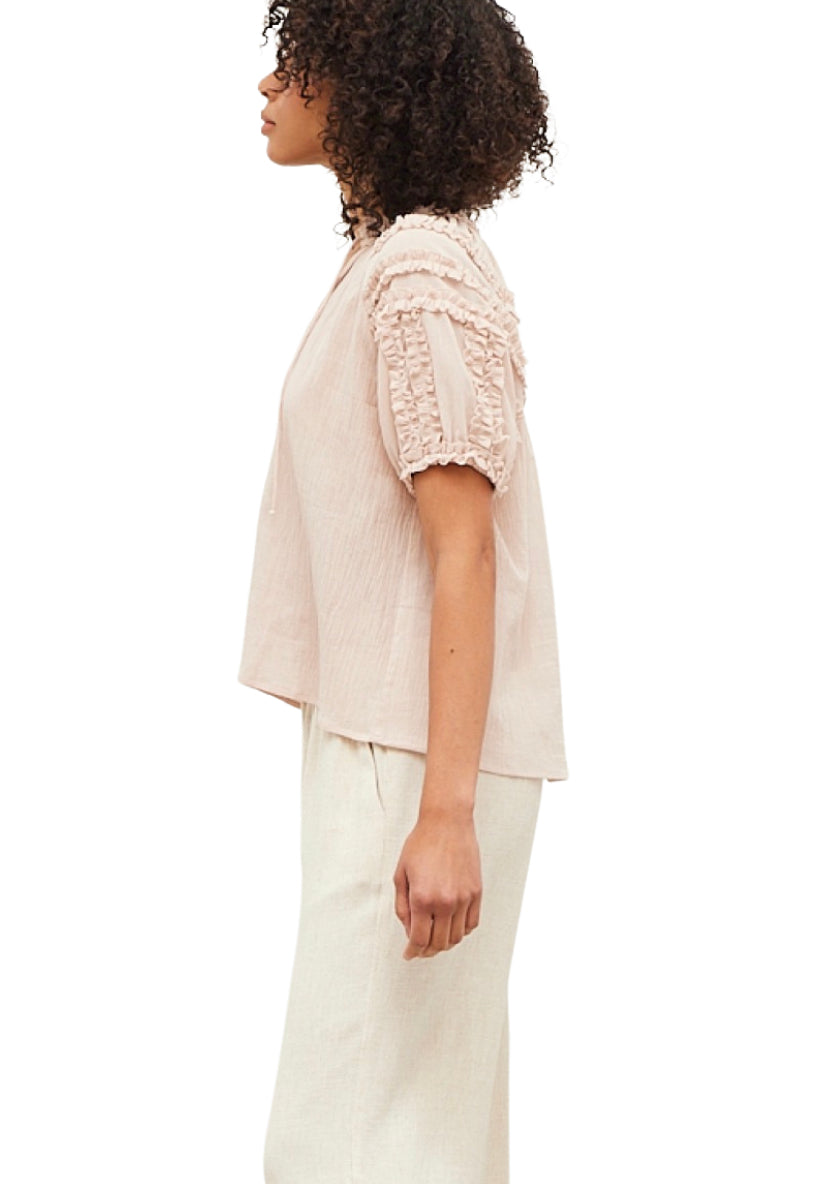 Apparel- Grade and Gather Mini Ruffle Bubble Sleeve Blouse