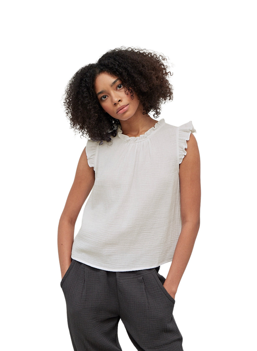 Apparel- Grade and Gather Double Gauze Ruffle Blouse