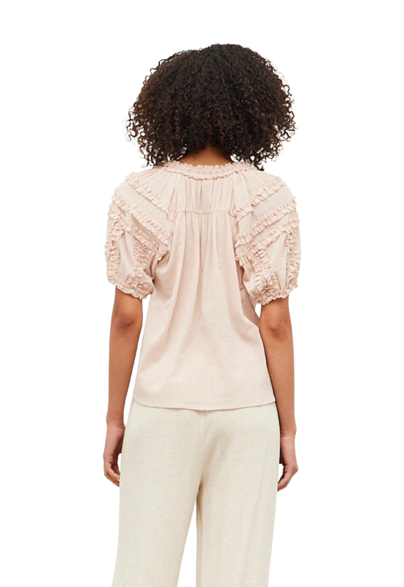 Apparel- Grade and Gather Mini Ruffle Bubble Sleeve Blouse