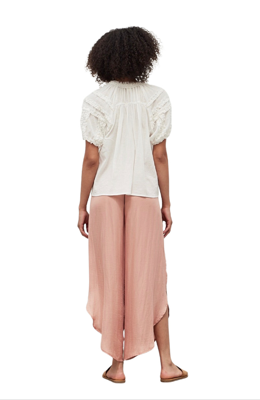 Apparel- Grade and Gather Mini Ruffle Bubble Sleeve Blouse Off White