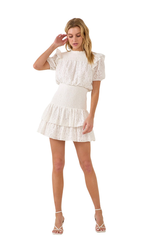 Apparel- Endless Rose White Dress with Smocked Waist