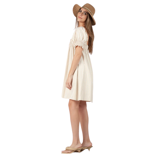 Apparel- Lucca Gracie Dress in Beige Gingham